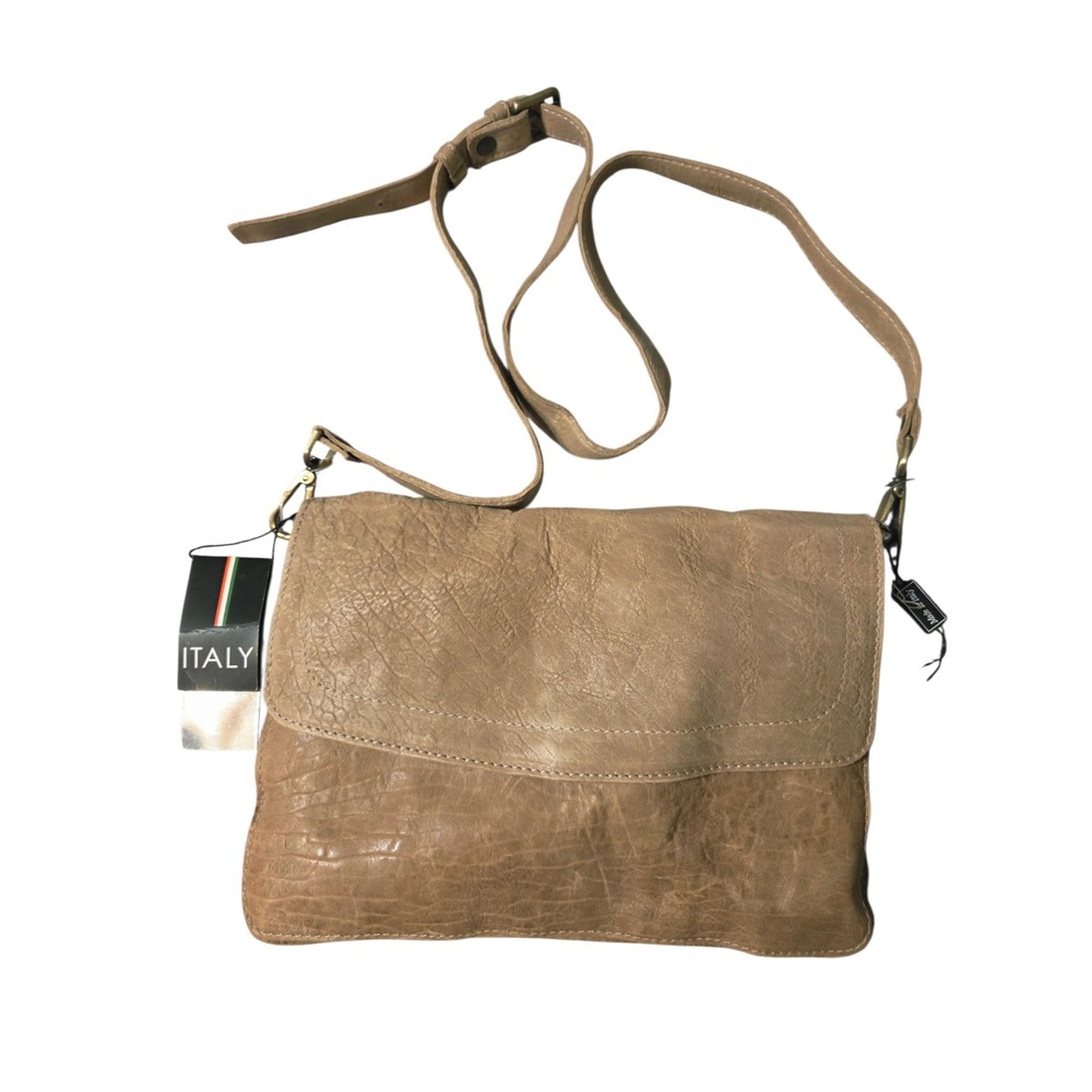 Maxon Genuine Leather Light Brown Pebbled Distressed Shoulder Bag Medium Italy